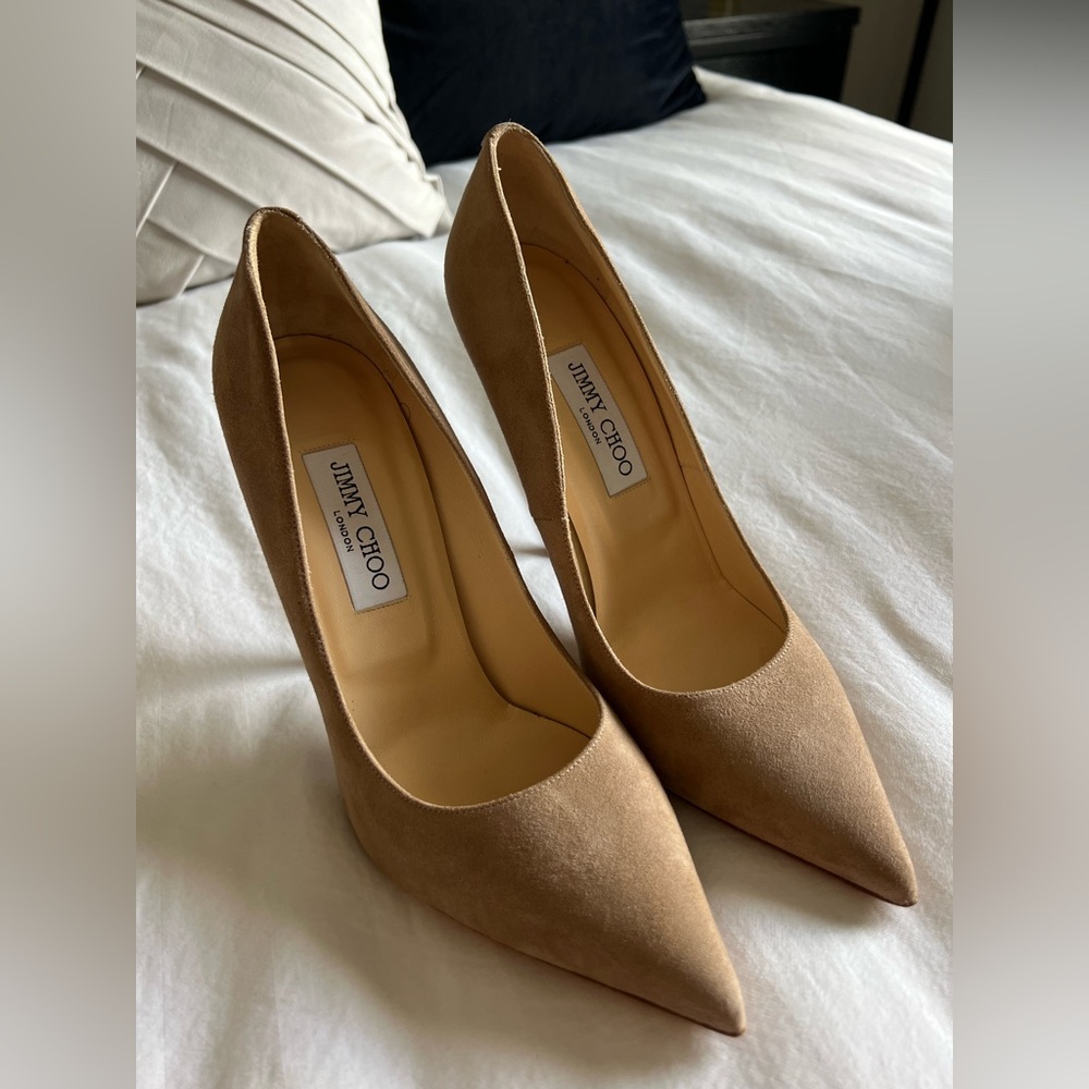 Jimmy Choo Tan Suede Romy Pumps